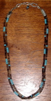 SANTO DOMINGO 2 STRAND TURQUOISE SHELL HEISHI BEADED CHOKER NECKLACE SOLD 