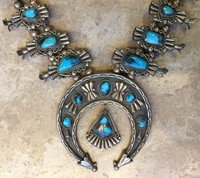 BISBEE TURQUOISE SQUASH BLOSSOM NECKLACE NAVAJO JIMMY HERALD