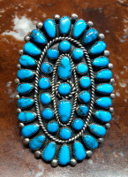 RINGS ZUNI TURQUOISE CLUSTER PAWN RZTCP165 SIZE 8 3/4