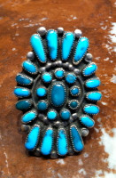 RINGS ZUNI TURQUOISE CLUSTER PAWN SIZE 9