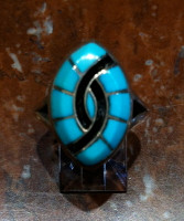 RINGS ZUNI SILVER TURQUOISE HUMMINGBIRD DESIGN RZSTPP288 SOLD 