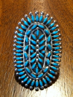 RINGS ZUNI SILVER TURQUOISE NEEDLEPOINT OVAL SIZE 8 SOLD