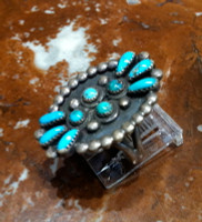 RINGS ZUNI SILVER TURQUOISE CLUSTER PAWN