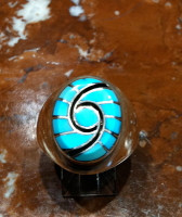 RINGS ZUNI SILVER MULTI-INLAY TURQUOISE HUMMINGBIRD DESIGN Dickie Quandelacy SIZE 11 SOLD