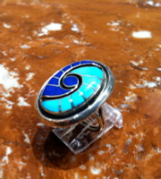 RINGS ZUNI SILVER MULTI-INLAY LAPIS TURQUOISE HUMMINGBIRD DESIGN Dickie Quandelacy SOLD