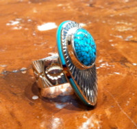 RINGS NAVAJO ZUNI SILVER TURQUOISE Jake & Irene Livingston_2 SIZE 7