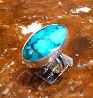 RINGS NAVAJO SILVER TURQUOISE OVAL Everett & Mary Teller SOLD