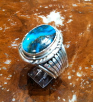 RINGS NAVAJO SILVER TURQUOISE OVAL RNSTO40 SOLD