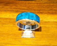 RINGS NAVAJO SILVER TURQUOISE INLAY WIDE BAND SOLD 