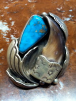 RINGS NAVAJO SILVER TURQUOISE BEAR CLAW SOLD