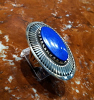 RINGS NAVAJO SILVER LAPIS CABOCHON OVAL Kee Nez SOLD