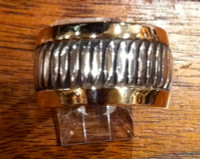 RINGS NAVAJO SILVER GOLD BAND FEATHER PATTERN DESIGN  Leonard Schmallie SOLD