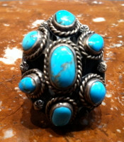 RINGS NAVAJO SILVER DOMED TURQUOISE CABOCHONS