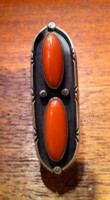 RINGS NAVAJO SILVER DOUBLE CORAL ELONGATED SOLD