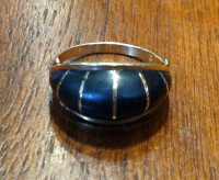 RINGS NAVAJO 14KT GOLD DOMED JET Tim Bedah SOLD