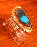 RINGS NAVAJO GOLD BISBEE ASYMMETRICAL TURQUOISE RING Frances SOLD