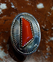 RINGS NAVAJO SILVER & CORAL Kee Nez SOLD