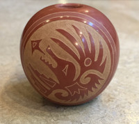 Pottery Santa Clara Miniature Avanyu Red Round Incised Seed Pot Rosemary Lonewolf Appleblossom PSC26