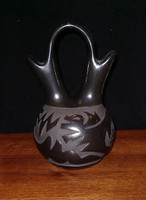 Pottery Santa Clara Black Carved Wedding Vase With Avanyu Motif Rose M. Lewis