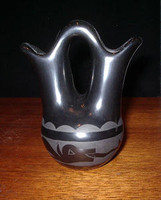 Pottery Santa Clara Black on Black Wedding Vase Right Facing Avanyu Motif Annie Baca PSC155