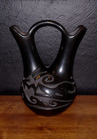 Pottery Santa Clara Black Carved Wedding Vase With Avanyu Motif  Teresita Naranjo PSC111 SOLD