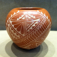 Pottery Jemez Incised Tan Red Carol Vigil SOLD