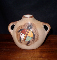 Pottery Hopi Lawrence Namoki Turtle Sunface Motif  "Sunflower Spring" Canteen SOLD