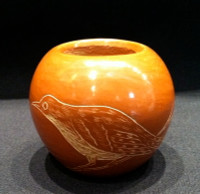 SANTA CLARA POTTERY SMALL 2 SIDED BIRD INCISED POT Corn Moquino