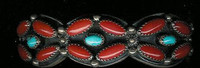 Navajo Silver Turquoise & Coral Pawn Bracelet Mary Matt SOLD