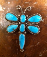 Navajo Sterling Silver Turquoise Dragonfly Pin Pendant RLD SOLD