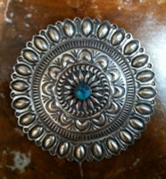 Navajo Sterling Silver Round Stamped Reposse`Pin Sunshine Reeves