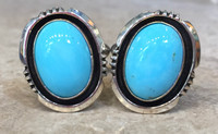NAVAJO SILVER SHADOWBOX SLEEPING BEAUTY TURQUOISE OVAL CABOCHONS CUFF LINKS Denetdale
