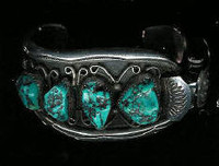 Navajo 1970's C G Wallace Collection Pawn Turquoise Nugget Watch Bracelet