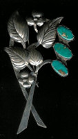 Navajo Blue Gem Turquoise Silver Floral Leaf Pattern Pin SOLD 