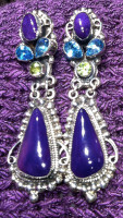 Feeney Sterling Silver Dangle Sugilite Peridot Aquamarine Earrings SOLD