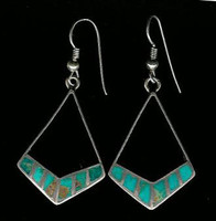 EARRINGS ZUNI BLUE GEM TURQUOISE MULTI-INLAY DANGLE FRENCH WIRE