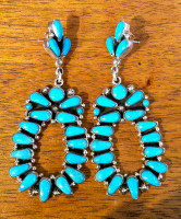 EARRINGS ZUNI SILVER TURQUOISE LARGE DANGLE HOOPS Jennie Vicente SOLD