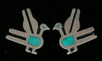 EARRINGS ZUNI PAWN INLAY BIRD TURQUOISE SCREWBACK