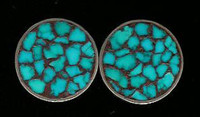 EARRINGS ZUNI TURQUOISE CHIP-INLAY CLIP PAWN SOLD