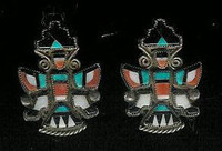 EARRINGS ZUNI MULTI-INLAY KNIFEWING PAWN SCREWBACK