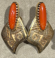 EARRINGS HOPI GOLD CORAL Roy Talahaftewa