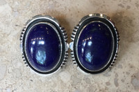 EARRINGS NAVAJO LAPIS SILVER OVAL W Denetdale