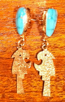 EARRINGS HOPI 14KT GOLD TUFA CAST PARROT DESIGN MORENCI TURQUOISE Roy Talahaftewa SOLD