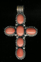 Don Lucus Pendants Silver Orange Salmon Coral Cross Pendant