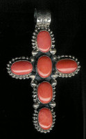 Don Lucas Pendants Silver Orange Coral Cross Pendant