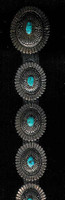 Navajo New Turquoise Oval Silver Concho Belt_20 Tom Jim SOLD