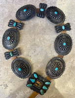 Navajo Pawn 1920's Box & Bow Turquoise Concho Belt_17