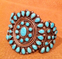 BRACELETS ZUNI SILVER PAWN TURQUOISE CLUSTER BZSPTC443 6"