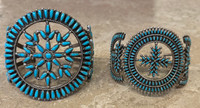 BRACELETS ZUNI SILVER PAWN TURQUOISE CLUSTER BZSPTC43 (LEFT LARGER)  7"
