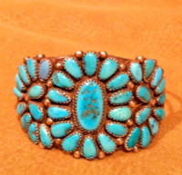 BRACELETS ZUNI SILVER PAWN TURQUOISE CLUSTER BZSPTC39 3705 SOLD